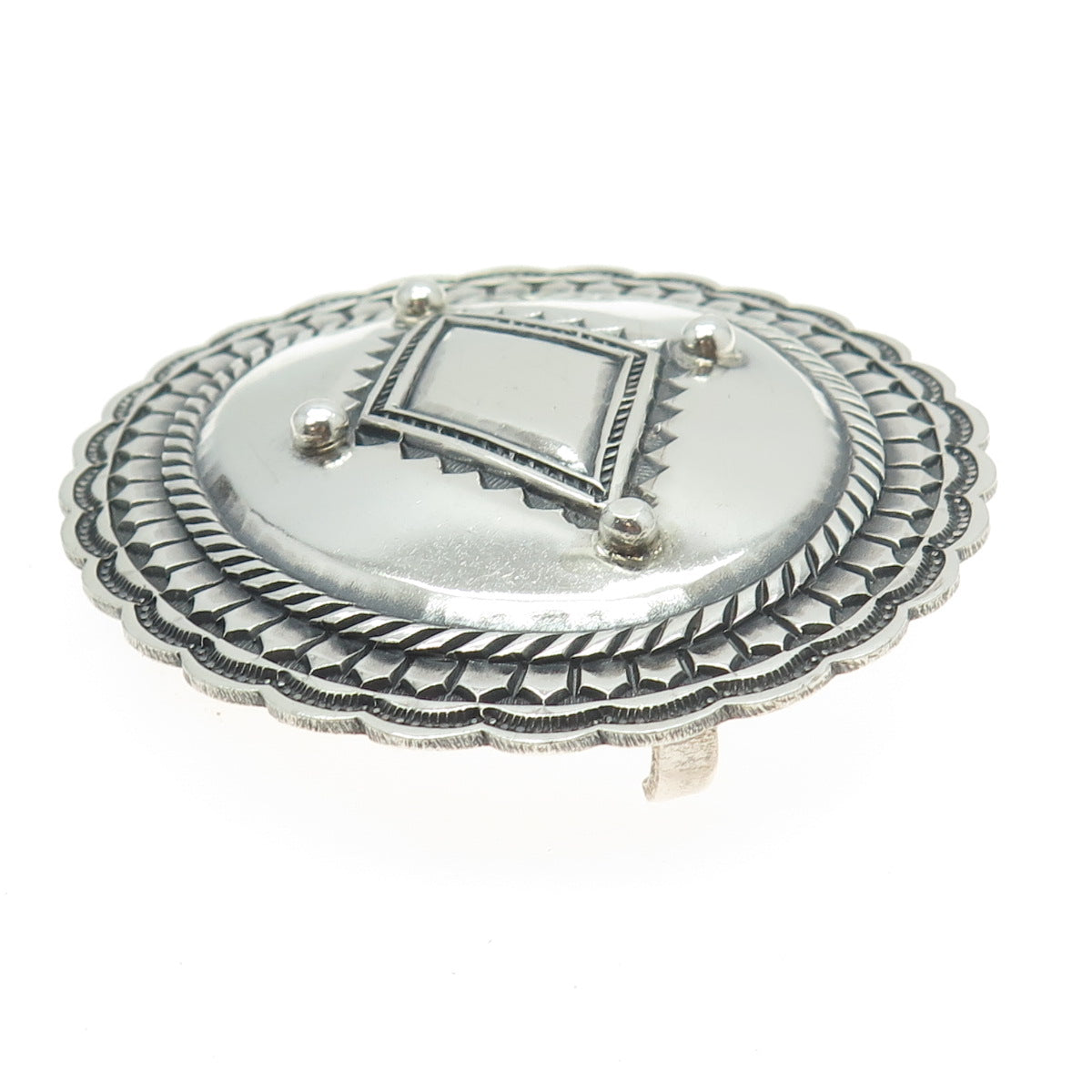 JEFF MORRIS Old Pawn 925 Sterling Silver Southwestern Concho Tribal Belt Buckle