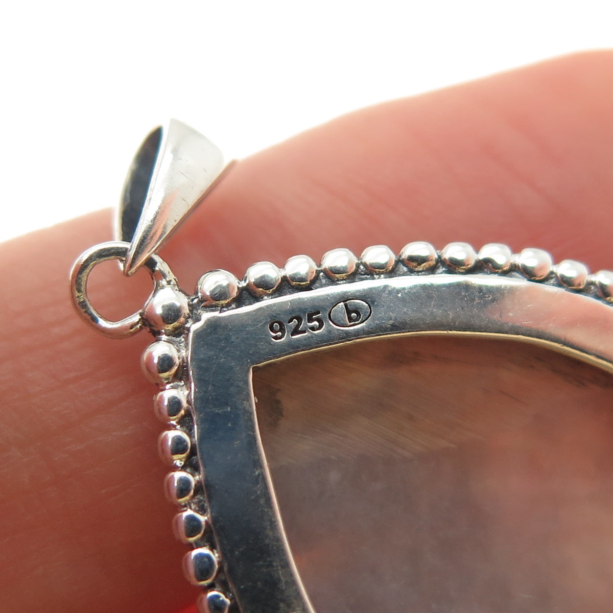 925 Sterling Silver Vintage Real Mother-of-Pearl Beaded Teardrop Charm Pendant