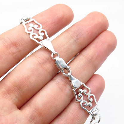 925 Sterling Silver Vintage Ornate Fancy Bar Link Chain Necklace 14"