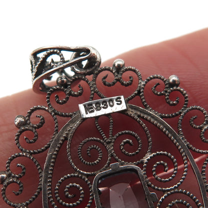 Nils Erik Elvik 830S Silver Vintage Norway Rhinestone Filigree Oxidized Pendant