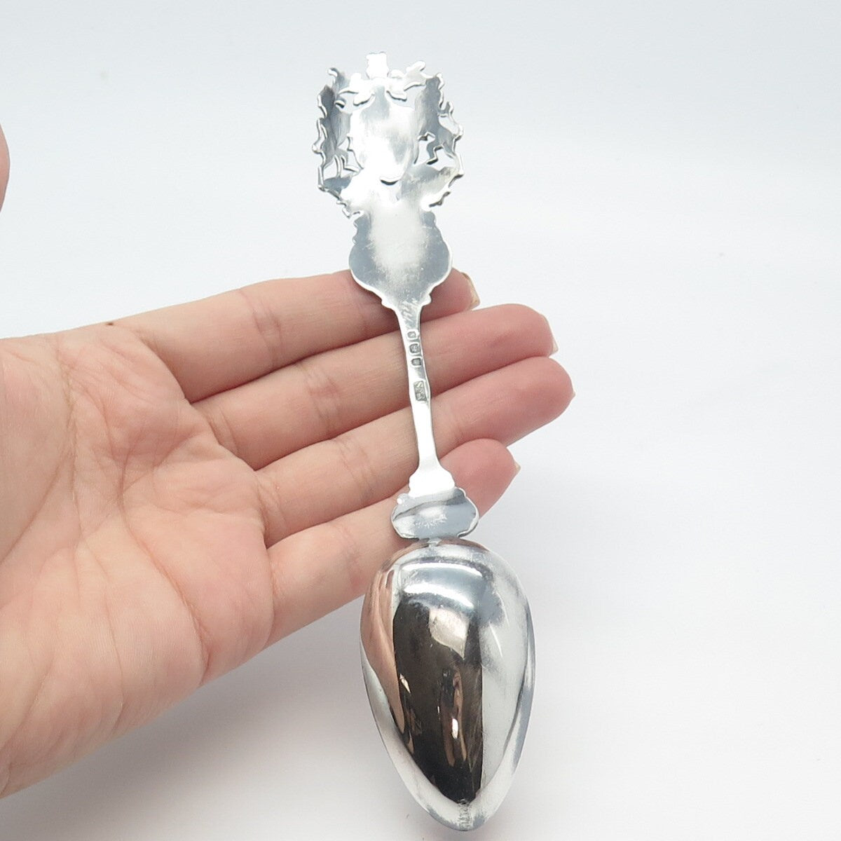 925 Sterling Silver Antique Birmingham 1908 Levi & Salaman Enamel Spoon