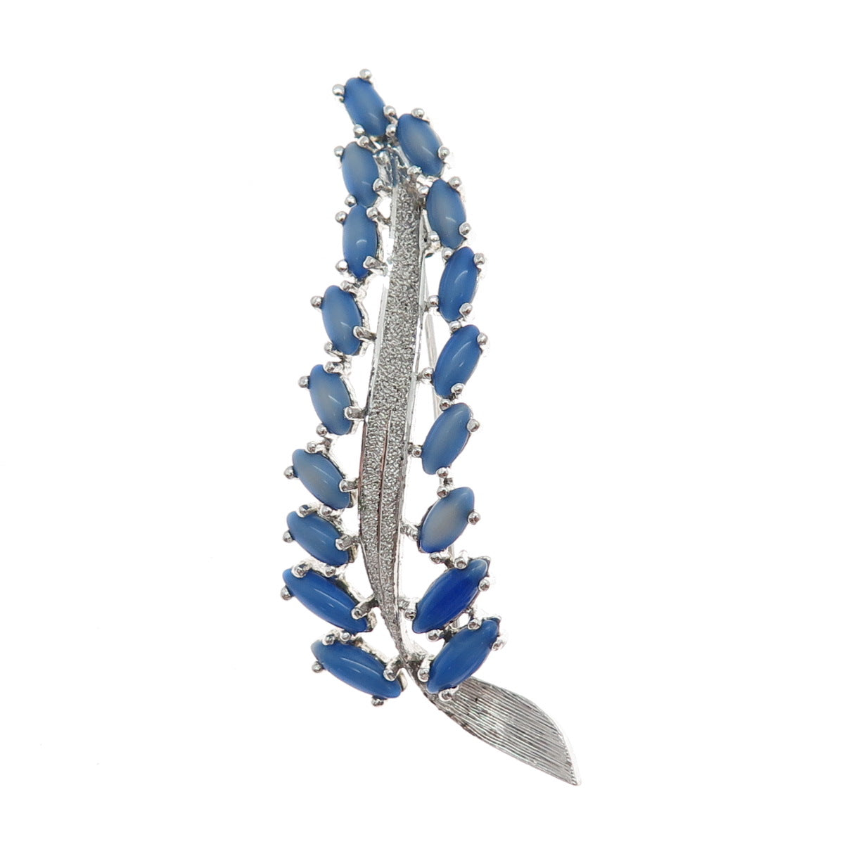 925 Sterling Silver Vintage Faux Cat's Eye & Diamond-Illusion Laurel Leaf Brooch