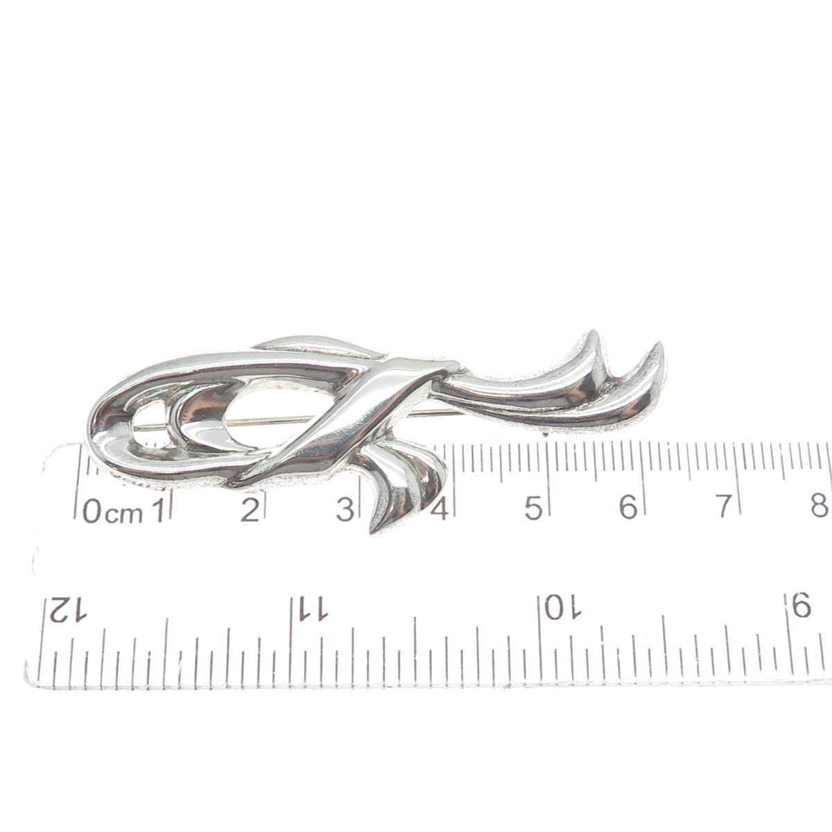 925 Sterling Silver Vintage Modernist Ribbon Pin Brooch