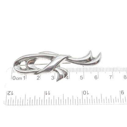 925 Sterling Silver Vintage Modernist Ribbon Pin Brooch