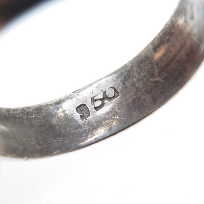 950 Silver Vintage Real Pearl Oxidized Ring Size 6.25