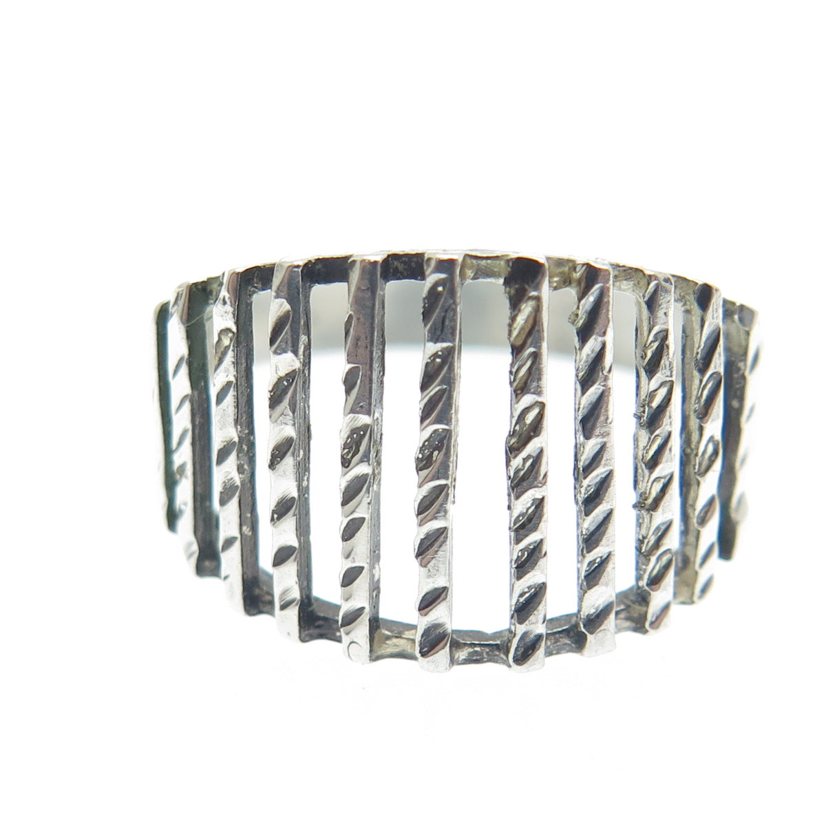 925 Sterling Silver Vintage Diamond-Cut Ribbed Ring Size 7.75