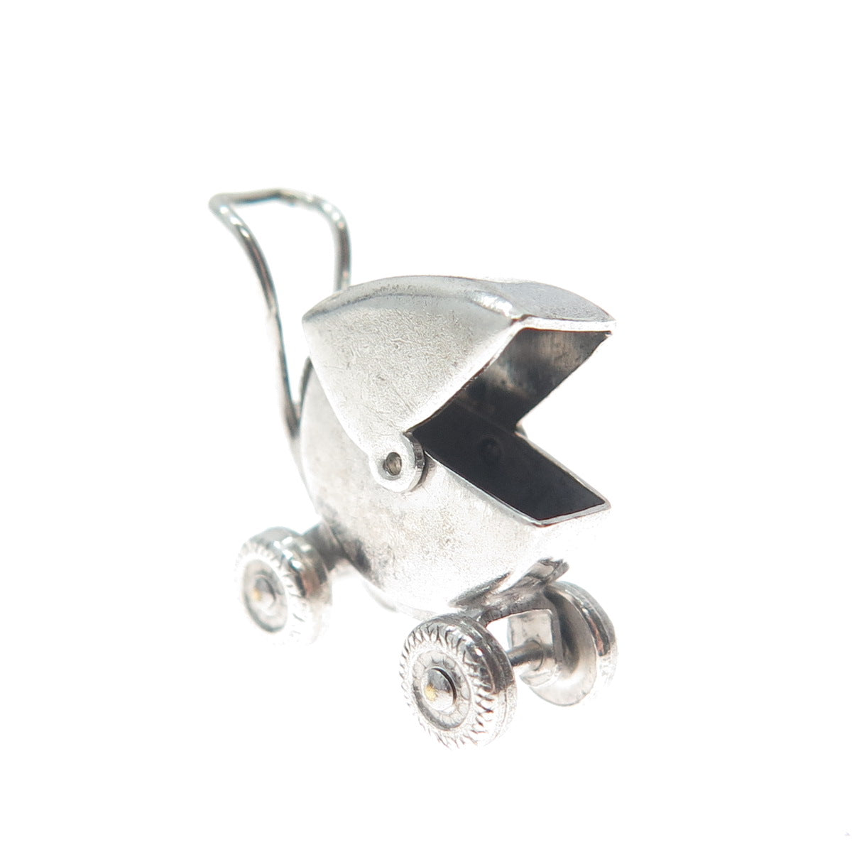 CARL ART 925 Sterling Silver Antique Baby Carriage Minimalist 3D Charm Pendant