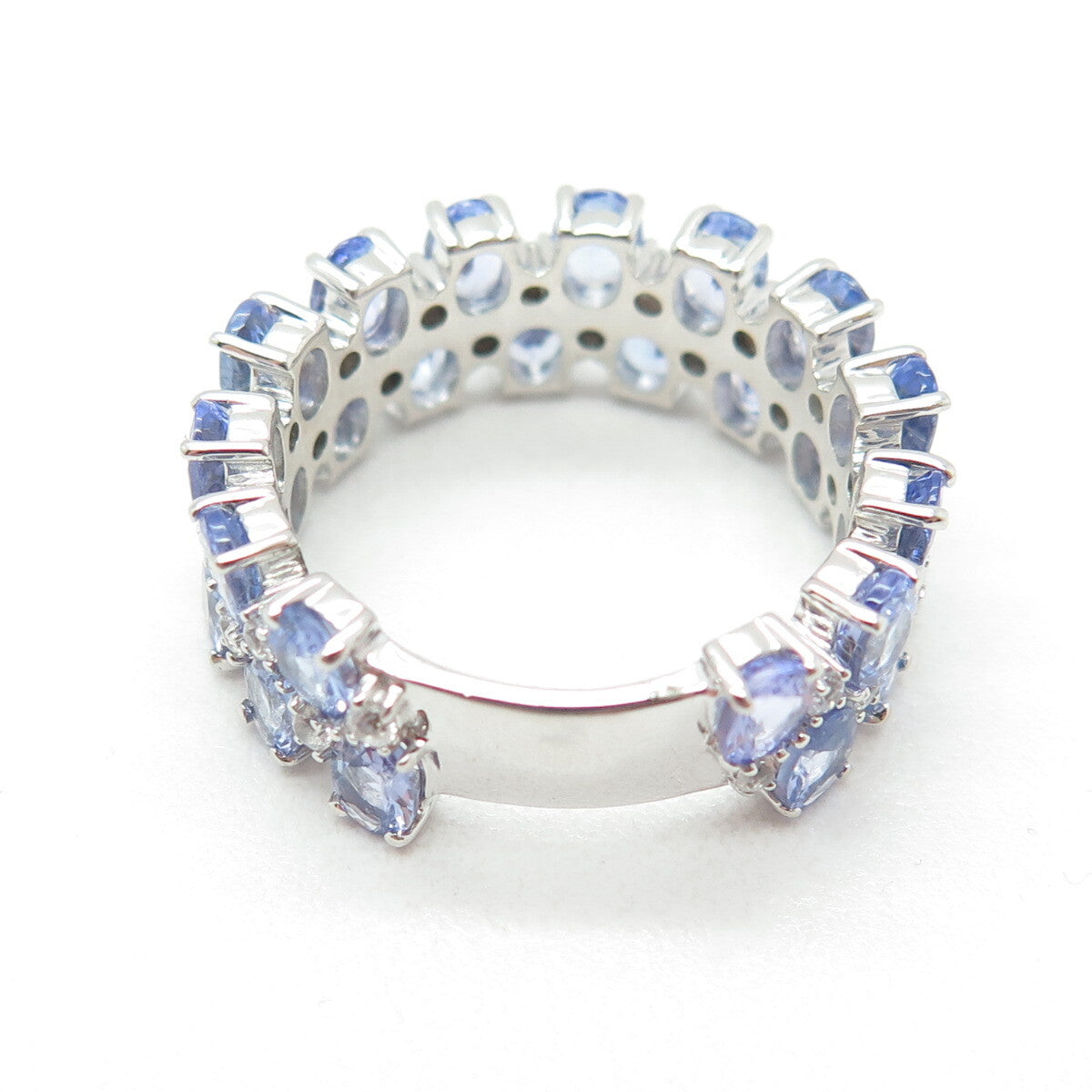 DSMK 925 Sterling Silver Oval-Cut Tanzanite & White Topaz Gem Ring Size 7.25