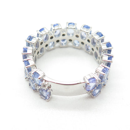 DSMK 925 Sterling Silver Oval-Cut Tanzanite & White Topaz Gem Ring Size 7.25