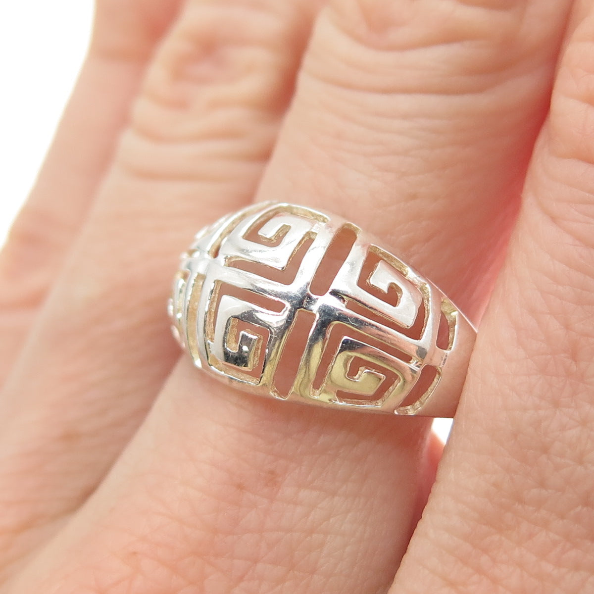 RJ GRAZIANO 925 Sterling Silver Vintage Greek Maze Dome Ring Size 9.75