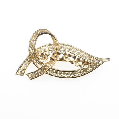FOREIGN 925 Sterling Silver Gold Plated Vintage Flower Filigree Pin Brooch