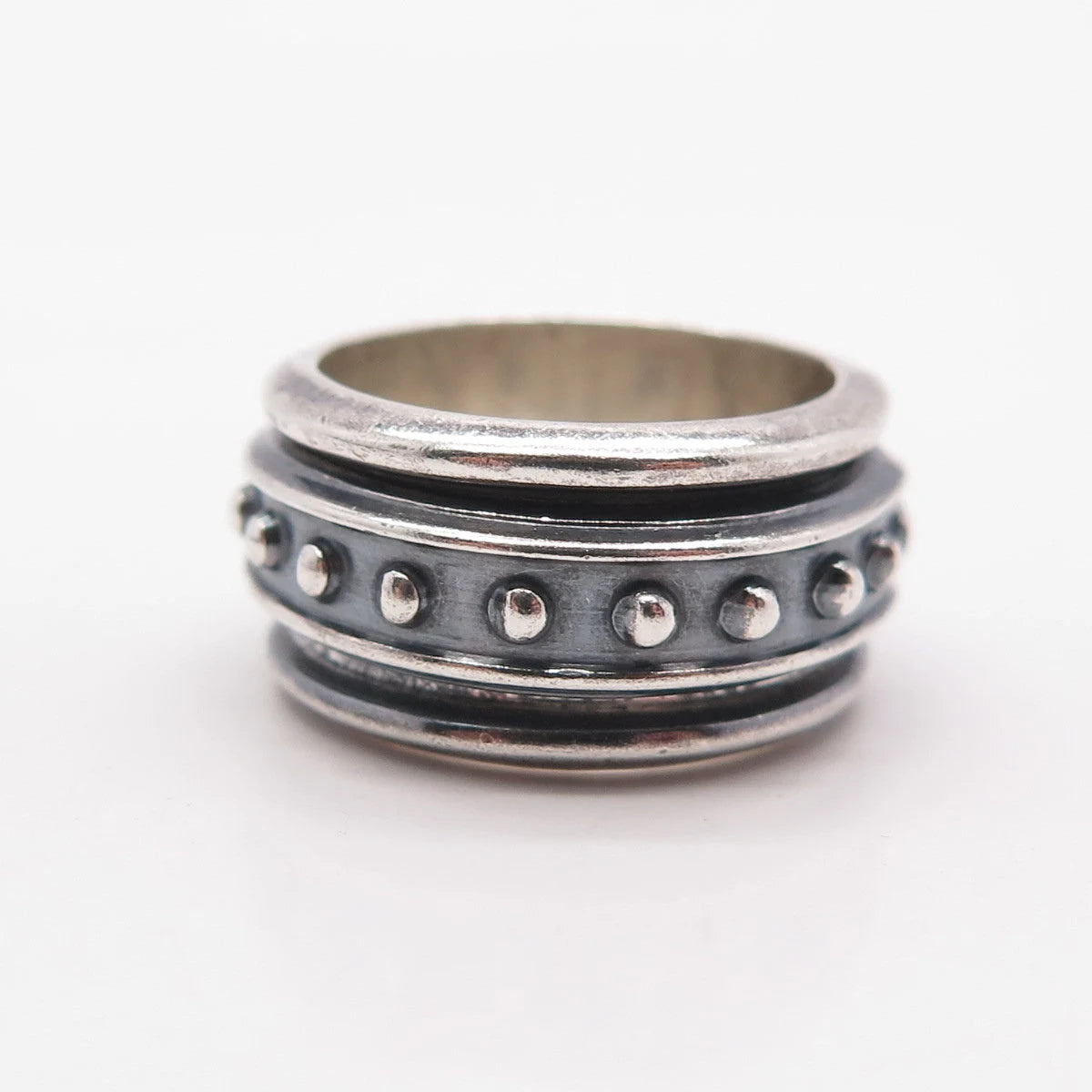 925 Sterling Silver Vintage Beaded Rotating Band Ring Size 5.25