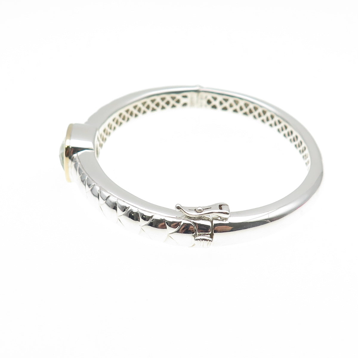 Lorenzo 925 Sterling Silver 18K Gold Vintage Real Green Amethyst Bracelet 6.75"