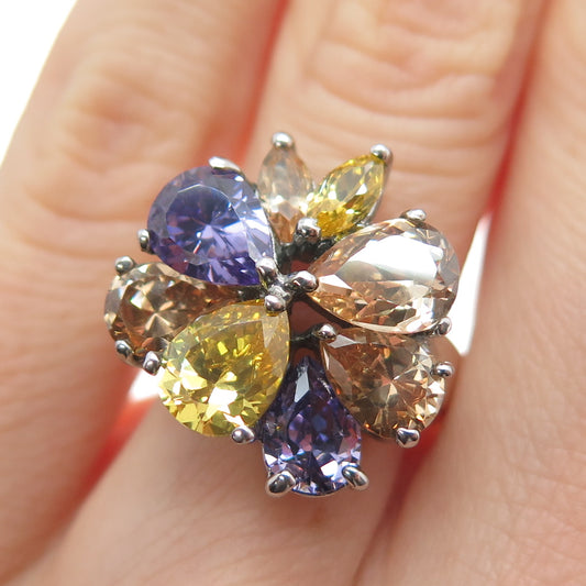 925 Sterling Silver Vintage Canary Smoky & Purple-Color C Z Ring Size 6.25