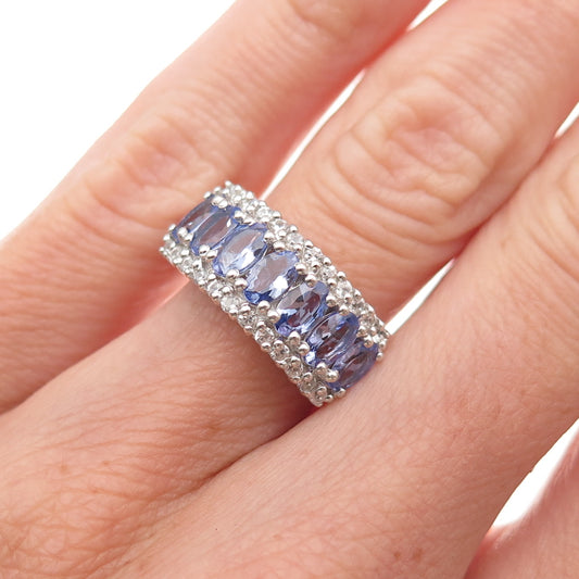 Chuck Clemency 925 Sterling Silver Real Tanzanite & White Topaz Ring Size 5.25