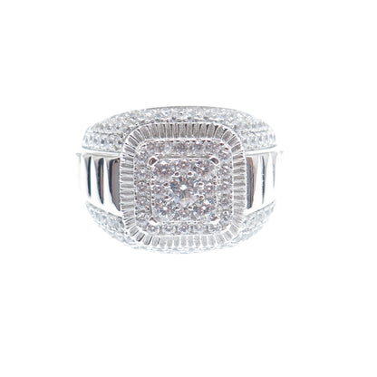 925 Sterling Silver Round-Cut Shaped C Z Ribbed Domed Ring Size 9.5