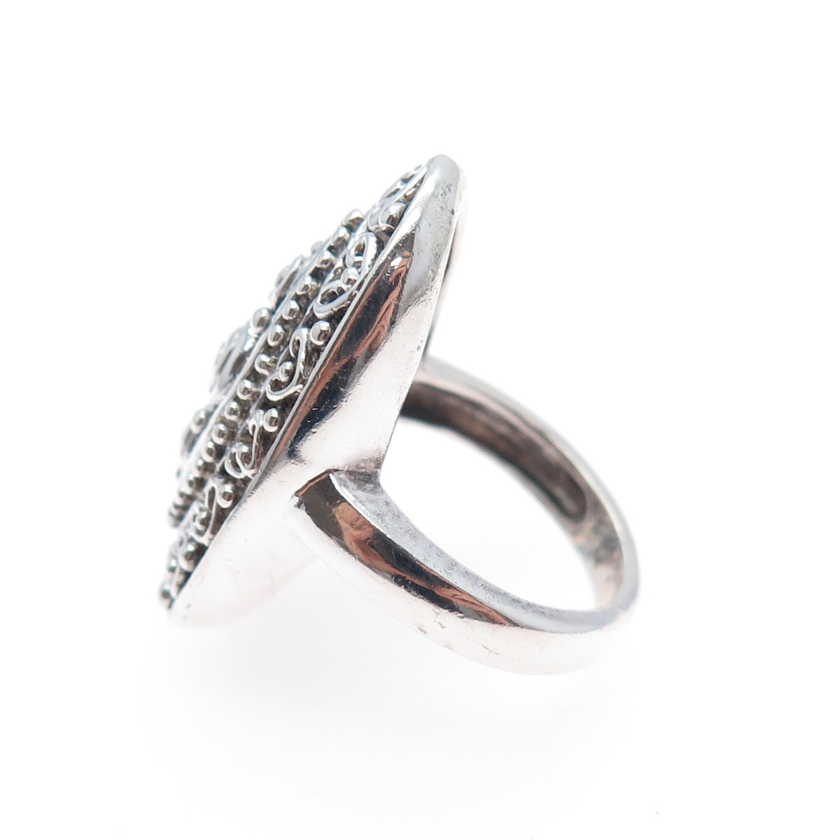 KEN CRAFTS 925 Sterling Silver Vintage Rose Flower Heart Oxidized Ring Size 6.75