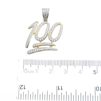 925 Sterling Silver Gold Plated Round-Cut C Z Number 100 Charm Pendant