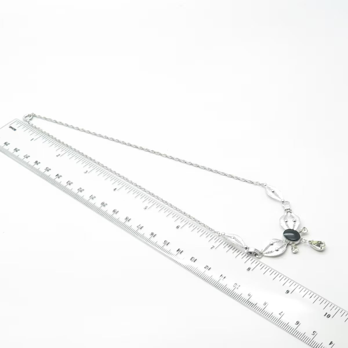 925 Sterling Silver Onyx & Rhinestone Filigree Double Cable Chain Necklace 18"
