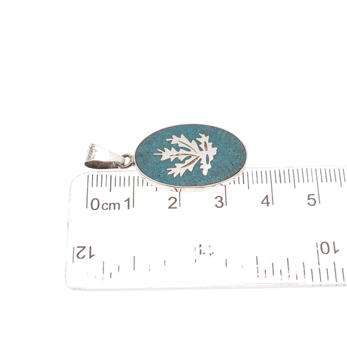 925 Sterling Silver Vintage Mexico Real Turquoise Inlay Cannabis Charm Pendant