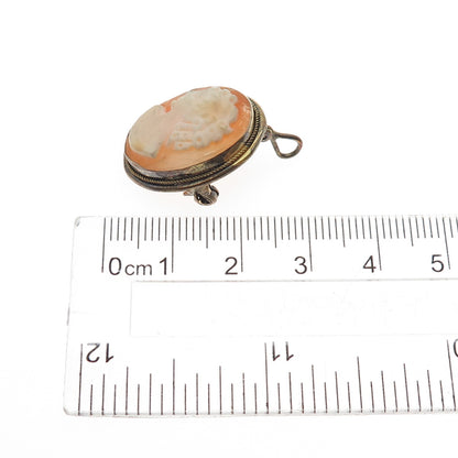 925 Sterling Silver Gold Plated Vintage Italy Real MOP Cameo Pin Brooch Pendant