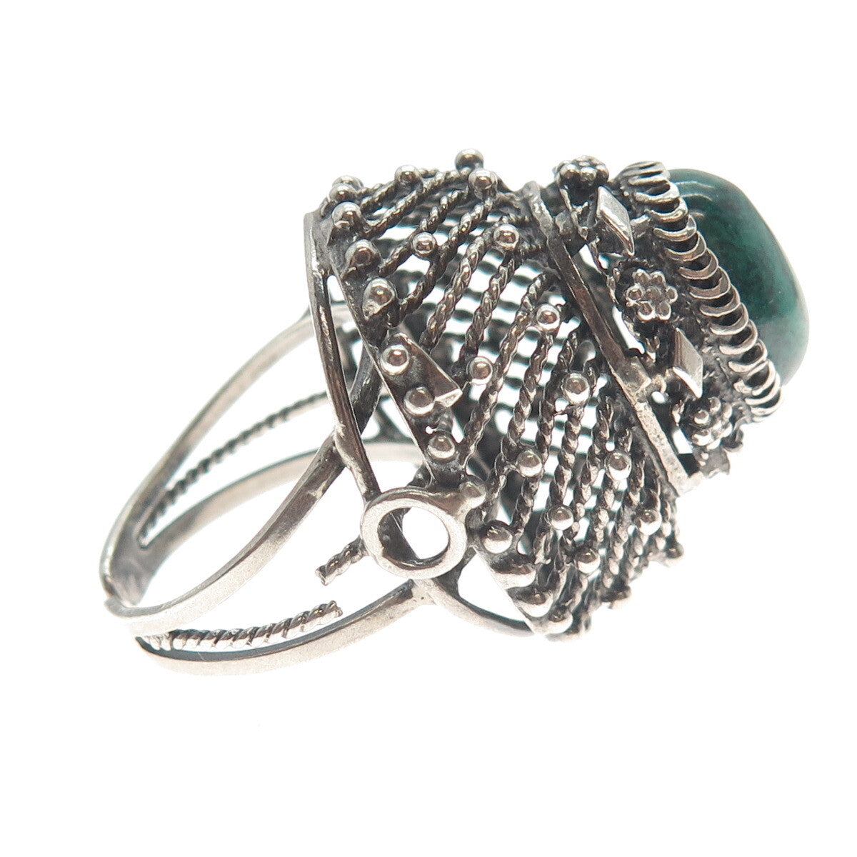 925 Sterling Silver Vintage Israel Eilat Gem Ethnic Domed Adjustable Ring Size 8