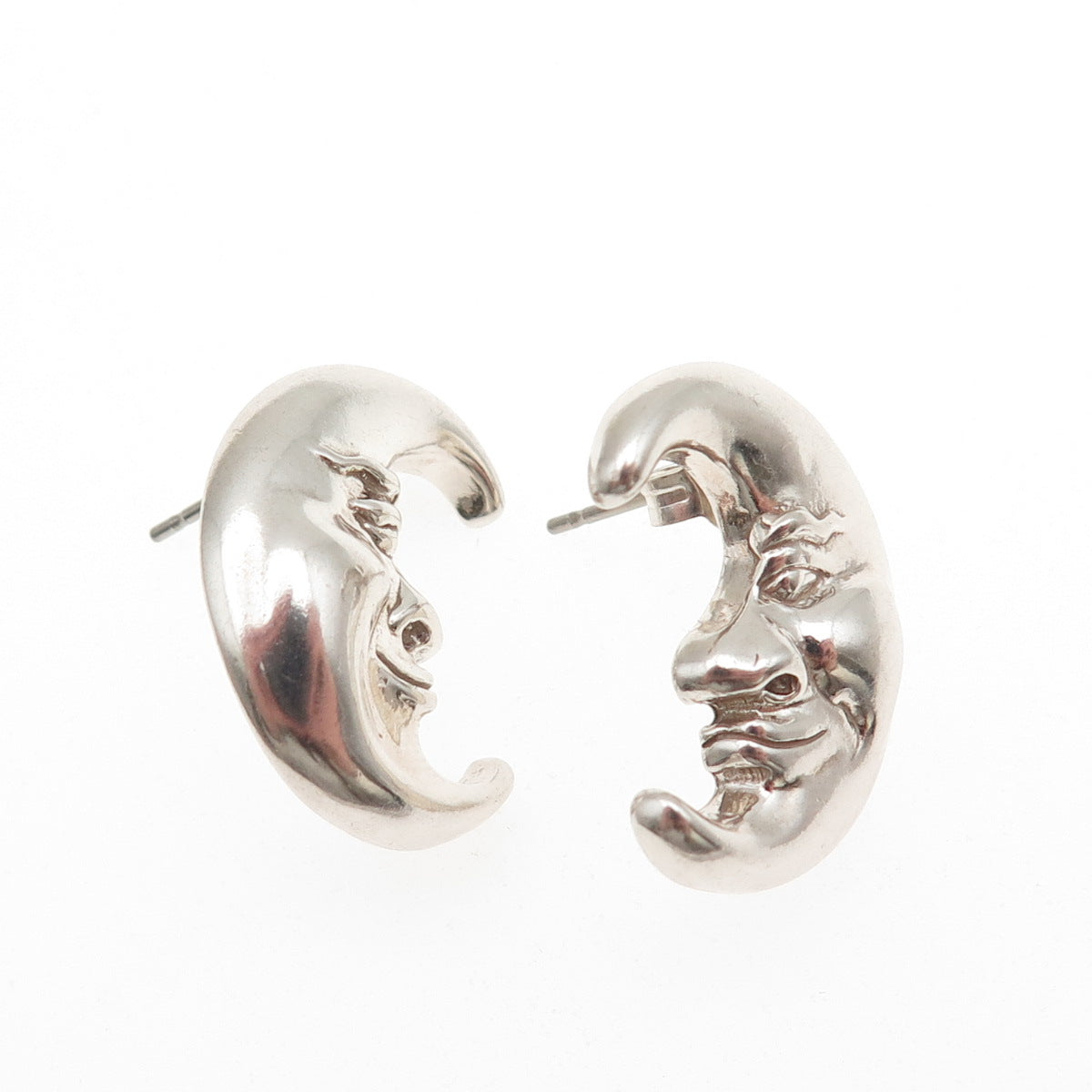 SHUBE 925 Sterling Silver Vintage Crescent Man in the Moon Modernist Earrings