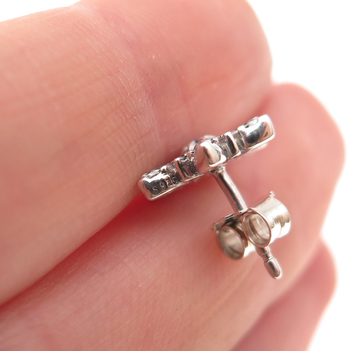 Pandora 925 Sterling Silver Blue & White C Z Snowflake Stud Earrings