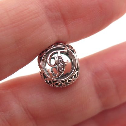 Pandora 925 Sterling Silver C Z Letter F Initial Slide Bead Charm