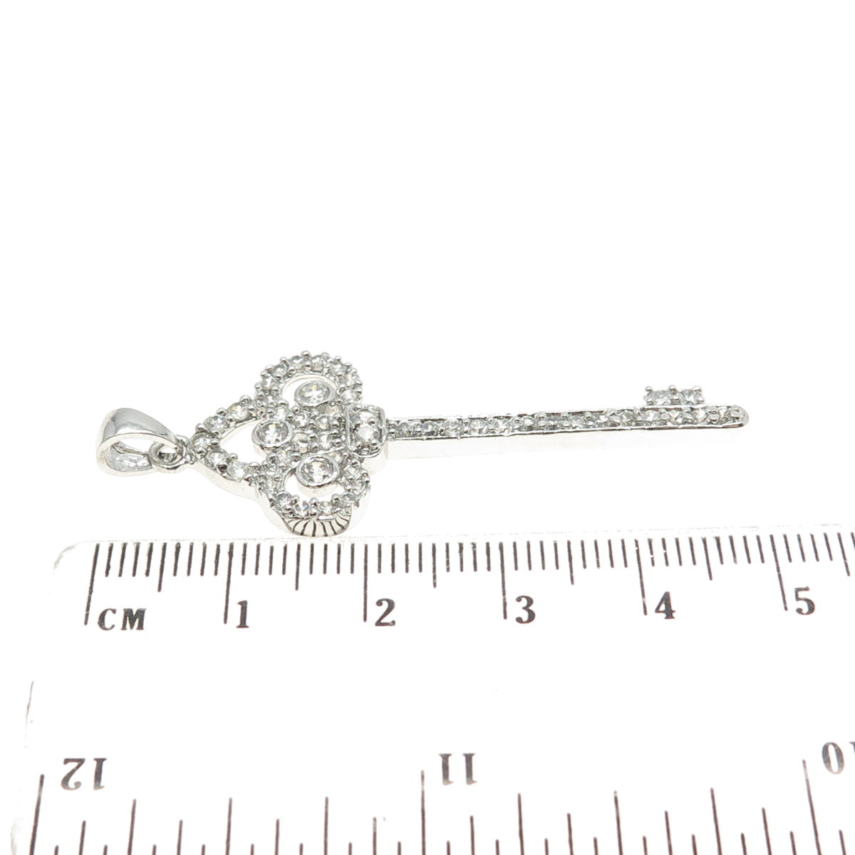 925 Sterling Silver Pave Round-Cut C Z Key Pendant