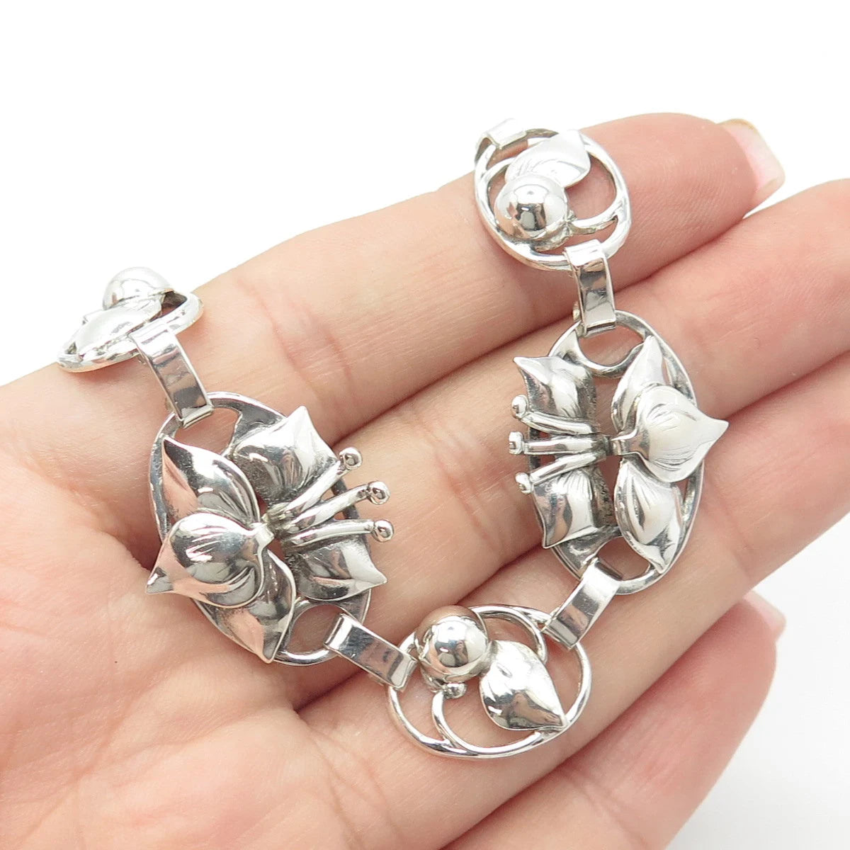 925 Sterling Silver Vintage Lily Floral Necklace 14"