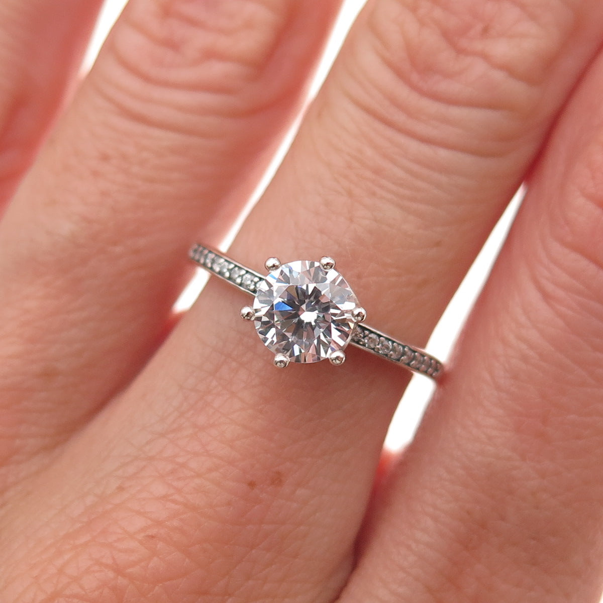 Pandora 925 Sterling Silver Round-Cut C Z Engagement Ring Size 6