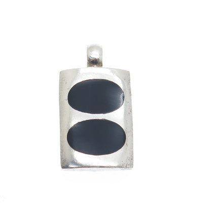 925 Sterling Silver Vintage Real Black Onyx Modernist Charm Pendant