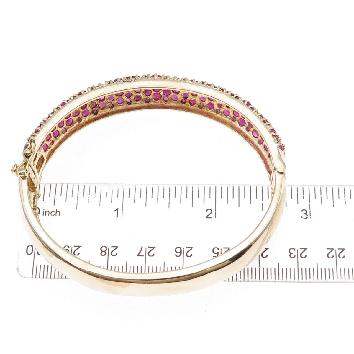 925 Sterling Silver Gold Plated Real Round-Cut Ruby Bangle Bracelet 7.25"
