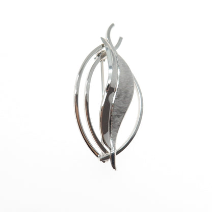 TRU-KAY 925 Sterling Silver Vintage Modernist Floral Leaf Pin Brooch