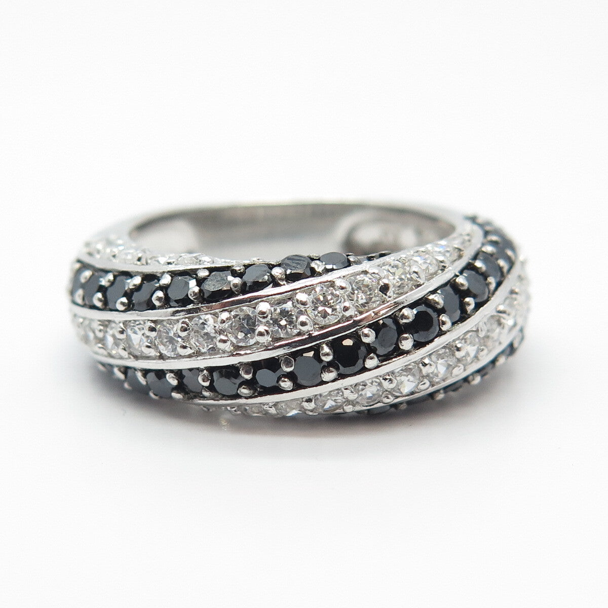 925 Sterling Silver Real Black Spinel Gem & C Z Ring Size 7