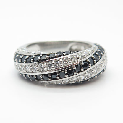 925 Sterling Silver Real Black Spinel Gem & C Z Ring Size 7