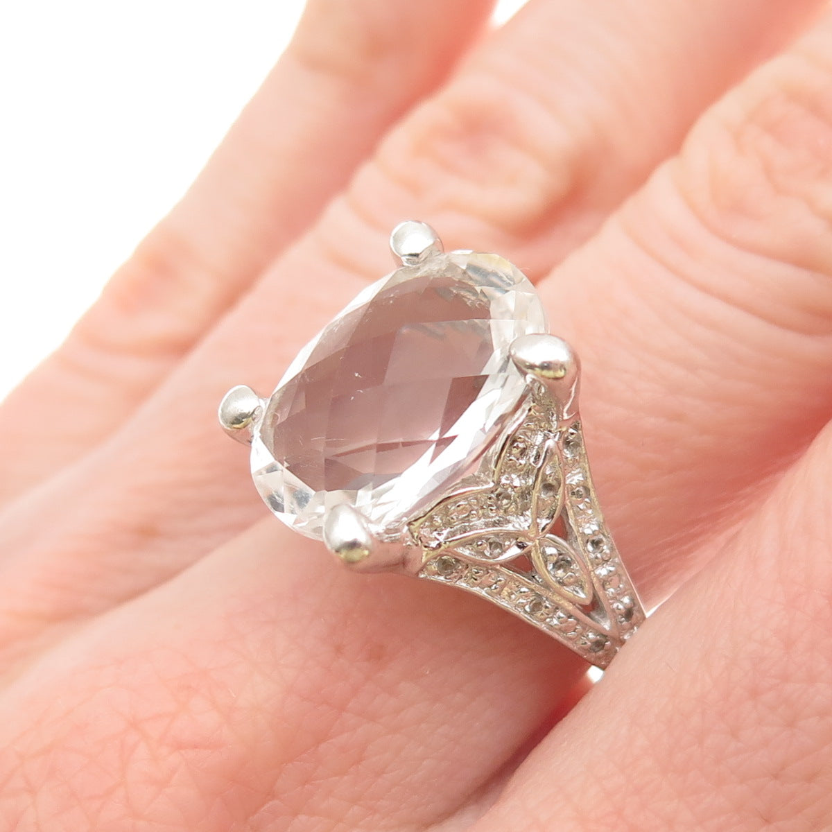 Jewelry Concepts 925 Sterling Silver Real Aquamarine & White Topaz Ring Size 7