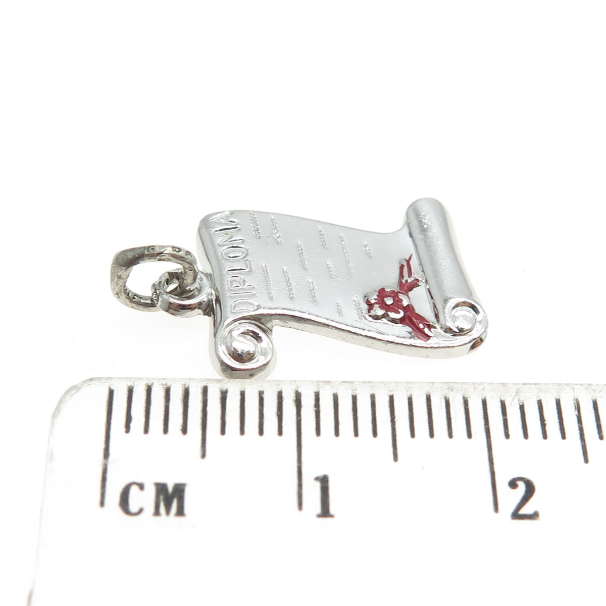 DANECRAFT 925 Sterling Silver Vintage Enamel "Diploma" Scroll Charm Pendant