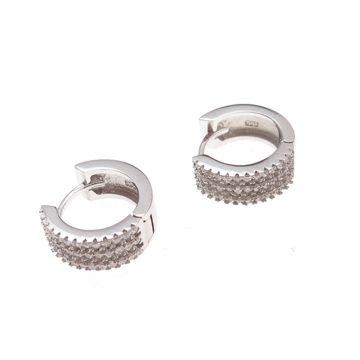 925 Sterling Silver Round-Cut C Z Hoop Earrings