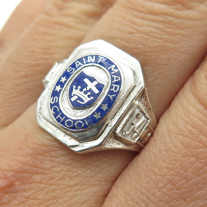 O'NEIL CO. 925 Sterling Vintage 1964 Enamel Saint Mary School Ring Size 8.5