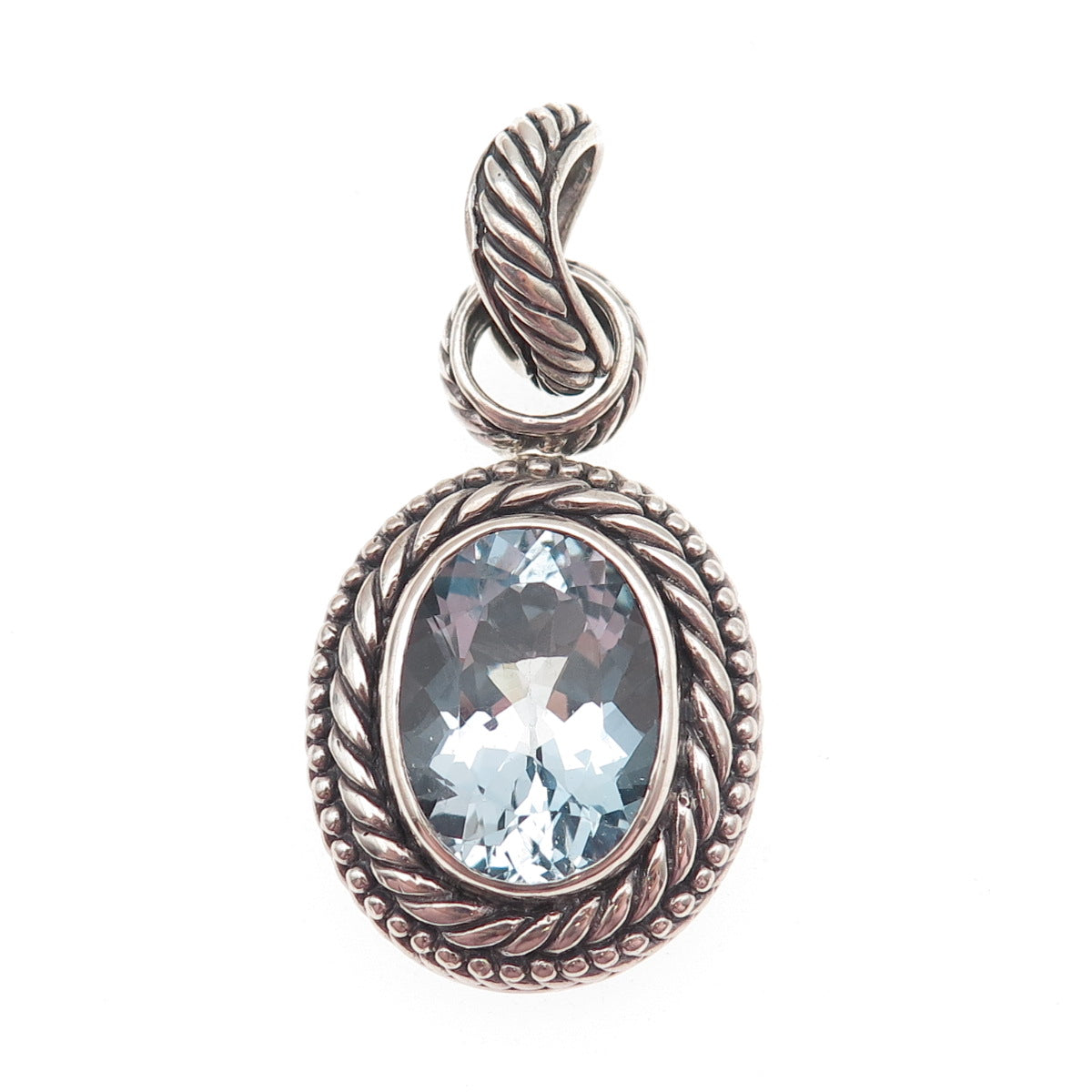 925 Sterling Silver Vintage Real Blue Topaz Modernist Oxidized Charm Pendant