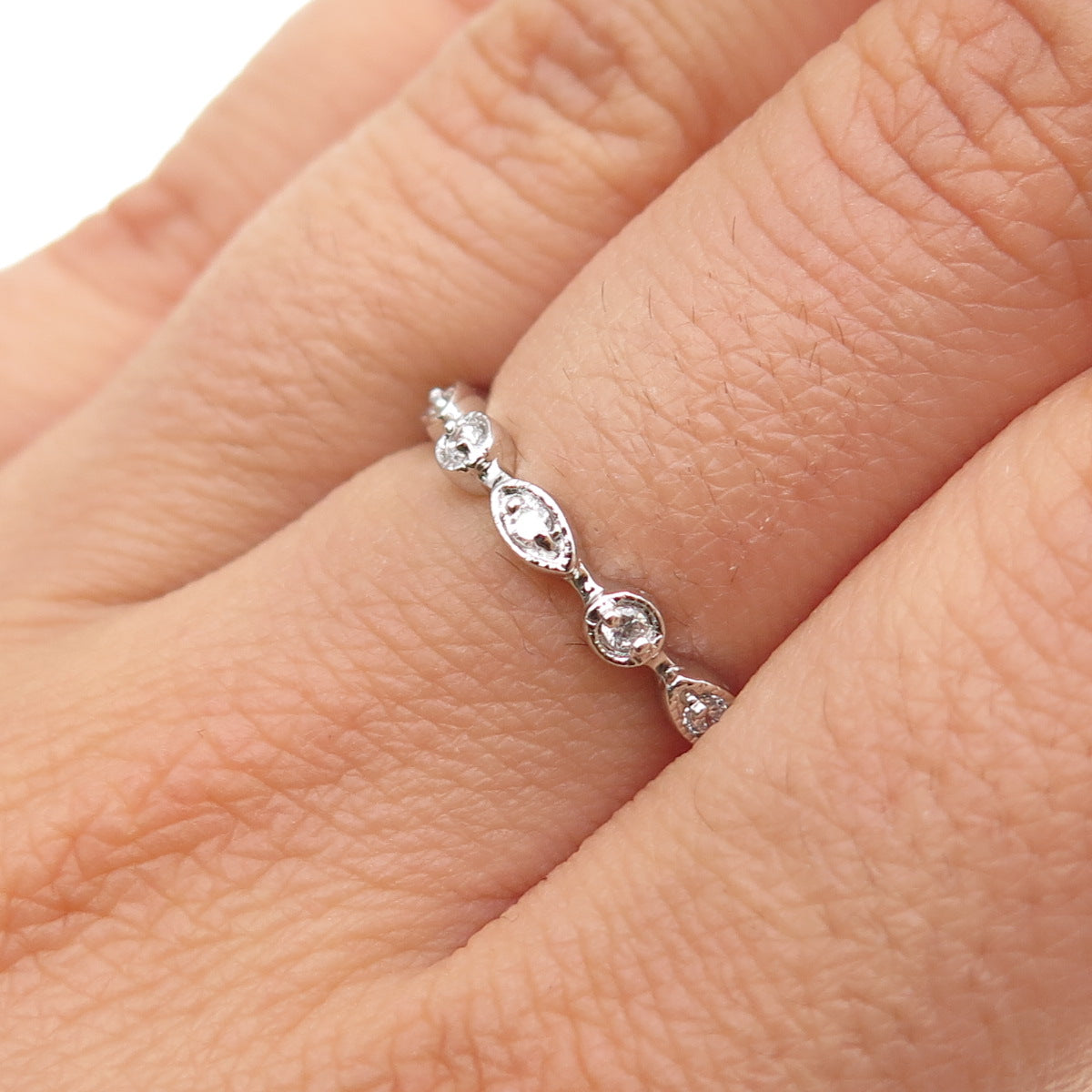 925 Sterling Silver Round-Cut C Z All Around Eternity Stackable Band Ring Size 6