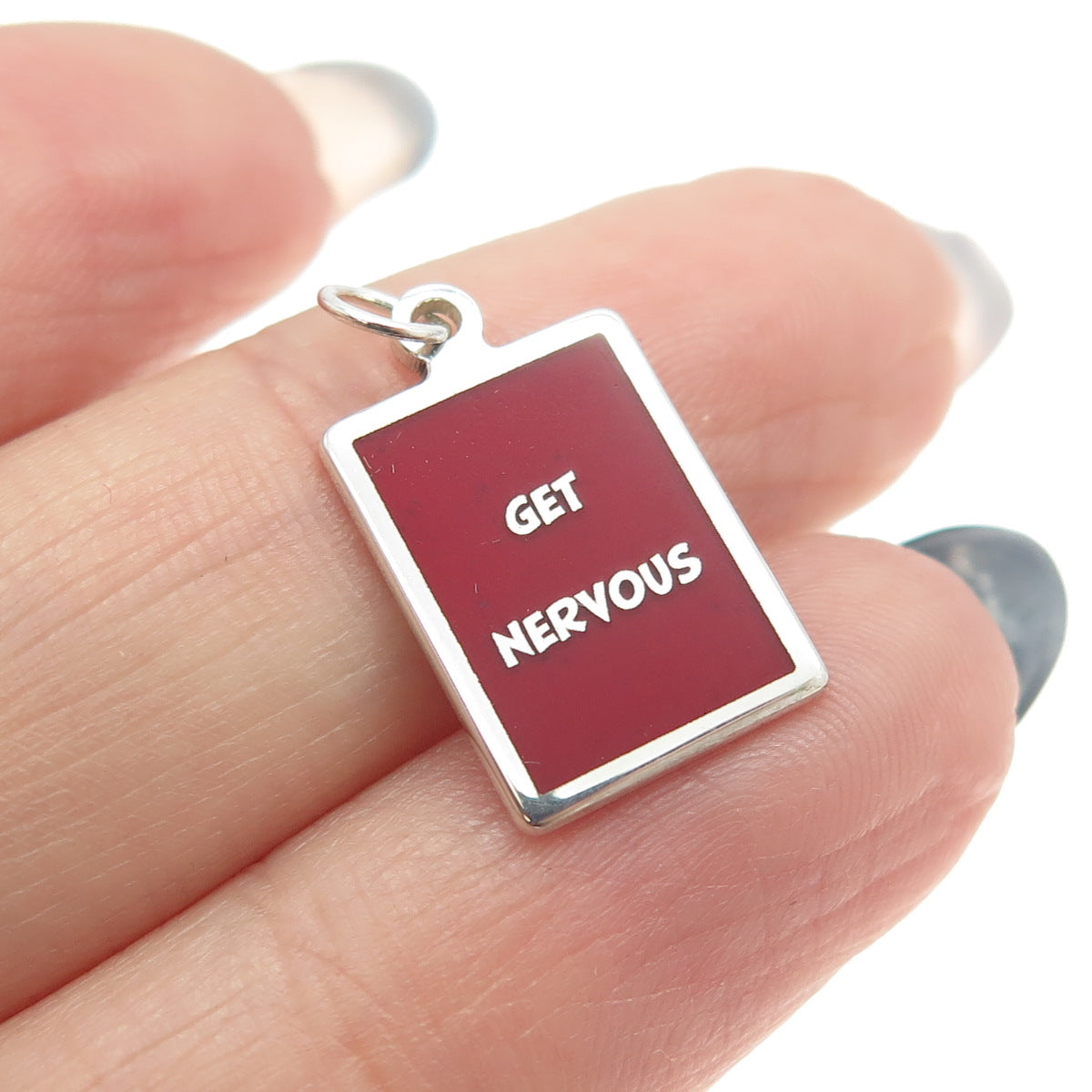 925 Sterling Silver Red Enamel "Get Nervous" Minimalist Charm Pendant