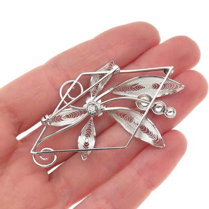 Curtis Curtman 925 Sterling Silver Vintage Floral Filigree Pin Brooch