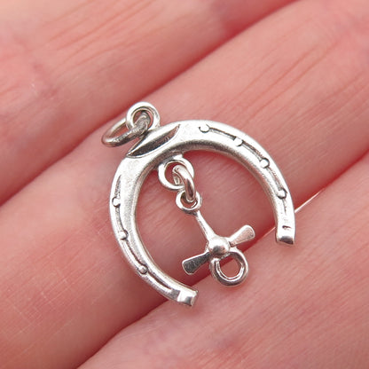 925 Sterling Silver Antique Art Deco Horseshoe Good Luck Mini Charm Pendant