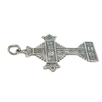 925 Sterling Silver Vintage Tin Cross Oxidized Pendant