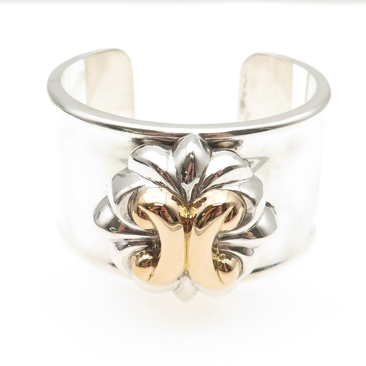 925 Sterling Silver 18K Gold Vintage Italy Floral Adjustable Bracelet 6.25"