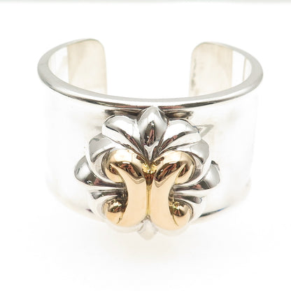 925 Sterling Silver 18K Gold Vintage Italy Floral Adjustable Bracelet 6.25"