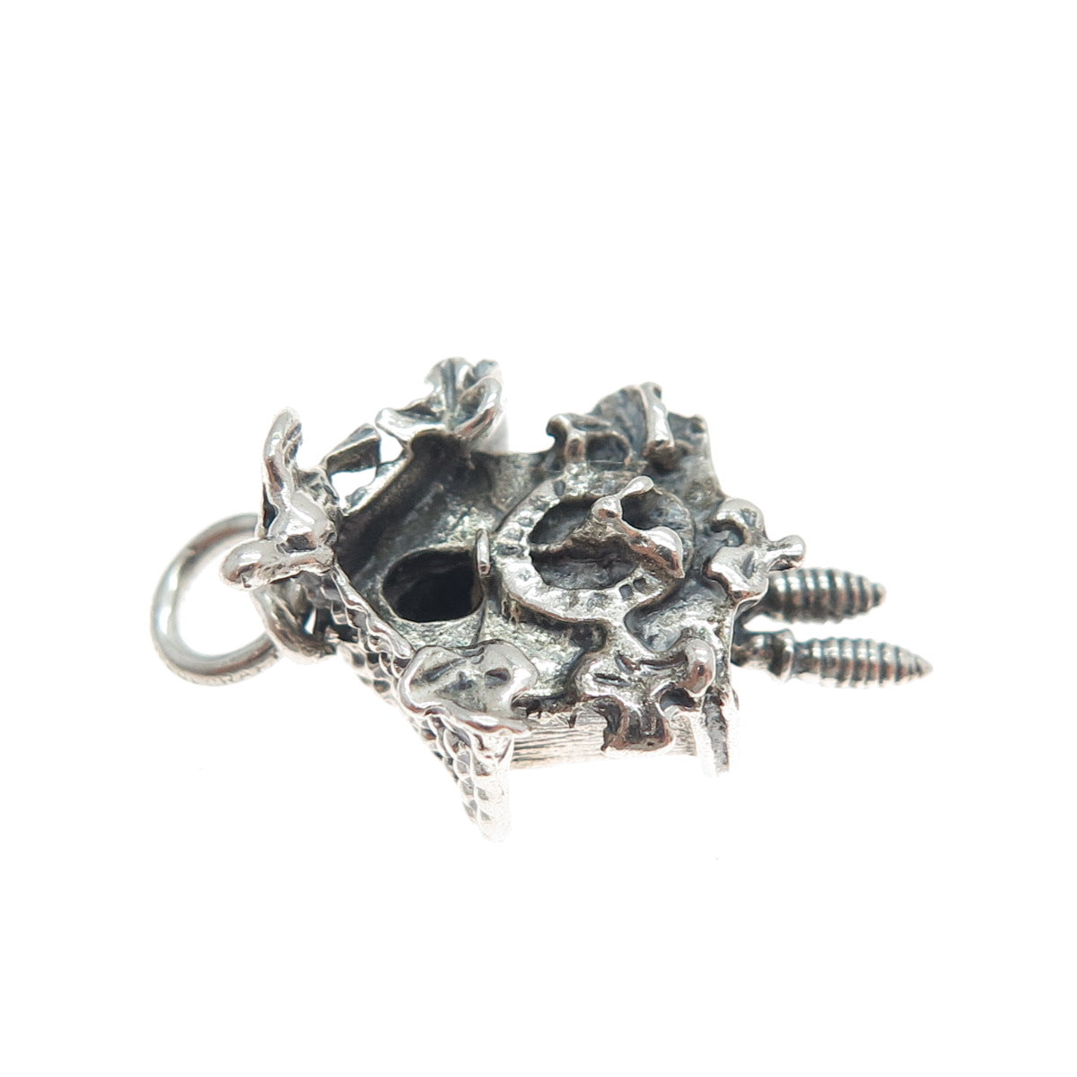 DANECRAFT Sterling Silver Antique Cuckoo Clock Oxidized Minimalist Charm Pendant